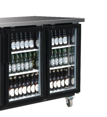 Empura 90" Back Bar Cooler Cabinet with 3 Swing Glass Doors | Commercial Refrigerator Fridge Beverage Beer for Restaurant Buffet | 90.4" W x 27.6" D x 42.5" H, Stainless Steel Countertop, Black, 115v in Kuwait