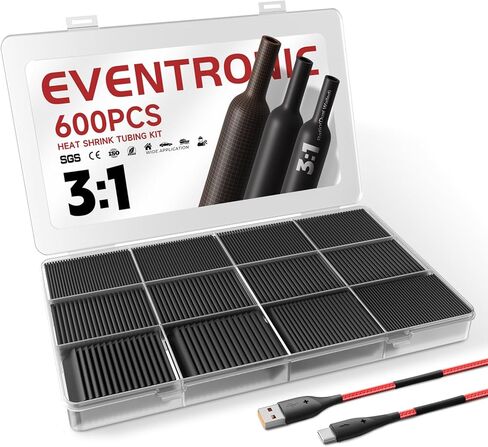 مجموعة أنابيب الانكماش الحراري Eventronic 3:1 600 قطعة، أنبوب الانكماش الحراري السلكي، أنبوب الانكماش الكهربائي، أنابيب الانكماش الحراري الصناعية، أنابيب تغليف الأسلاك المنكمشة in Kuwait