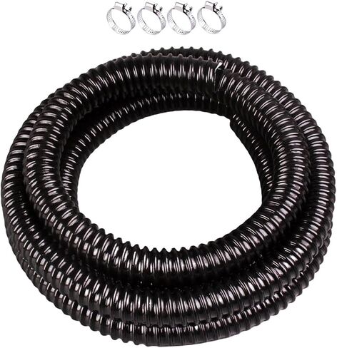 Pond Hose ID 1-1/2"x 10ft Flexible PVC Corrugated Pond Tubing Black Kinkproof Strong Flex Tubing for Garden Ponds, Waterfalls, Filters & Drainage,with 4 Clamps. in Kuwait