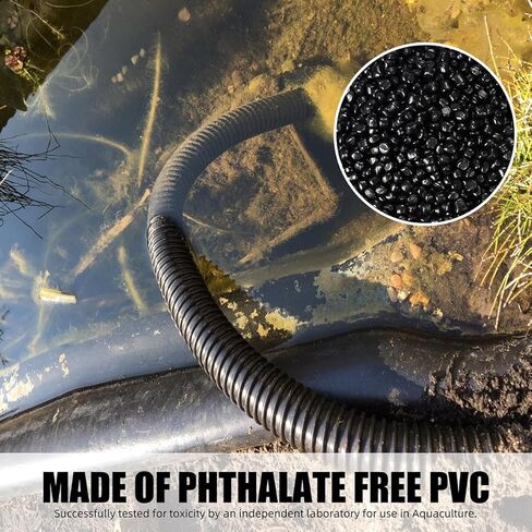 Pond Hose ID 1-1/2"x 10ft Flexible PVC Corrugated Pond Tubing Black Kinkproof Strong Flex Tubing for Garden Ponds, Waterfalls, Filters & Drainage,with 4 Clamps. in Kuwait