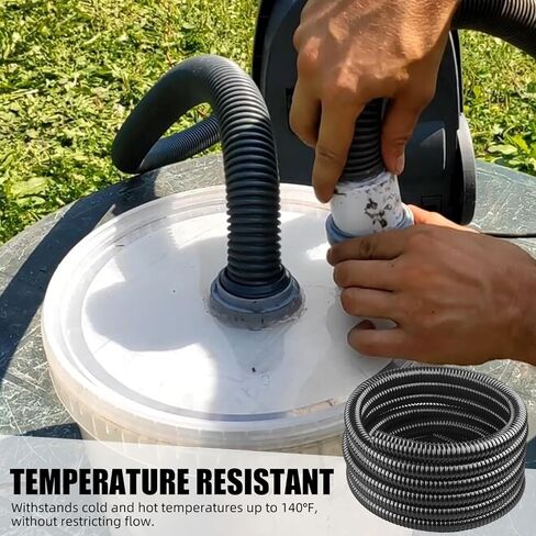 Pond Hose ID 1-1/2"x 10ft Flexible PVC Corrugated Pond Tubing Black Kinkproof Strong Flex Tubing for Garden Ponds, Waterfalls, Filters & Drainage,with 4 Clamps. in Kuwait