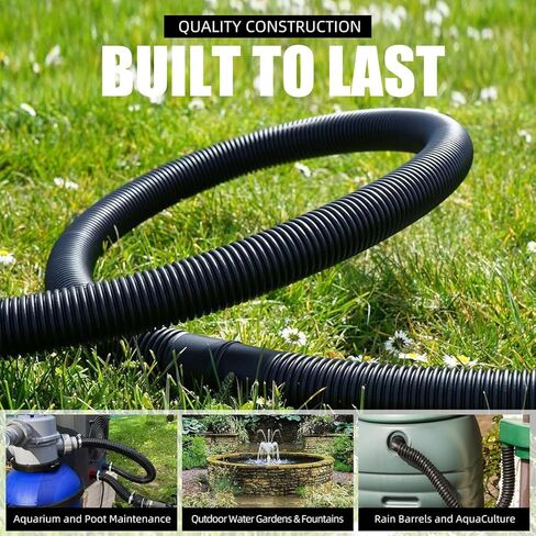 Pond Hose ID 1-1/2"x 10ft Flexible PVC Corrugated Pond Tubing Black Kinkproof Strong Flex Tubing for Garden Ponds, Waterfalls, Filters & Drainage,with 4 Clamps. in Kuwait