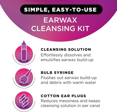 مجموعة تنظيف شمع الأذن من ليبو - قطرات مساعدة لتنظيف شمع الأذن، حقنة لمبة وسدادات أذن قطنية، إزالة شمع الأذن سريعة المفعول، خالية من البيروكسيد، محلول آمن ولطيف للعناية بالأذن in Kuwait