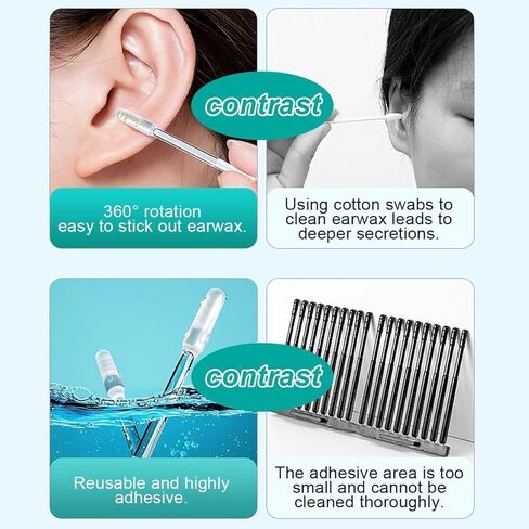 48 Pcs Earwax Removal Adhesive Swabs Ear Wax Removal Tool & Ear Cleaning Tool Kit, with Gentle Removal Stick for All Ages in Kuwait