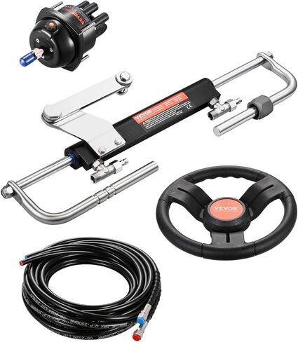 VEVOR Hydraulic Outboard Steering Kit, 90/150/300HP Helm Pump Marine Boat Hydraulic Steering System, 13.5 inch Steering Wheel with 10–26 ft Hydraulic Nylon Hose Option in Kuwait
