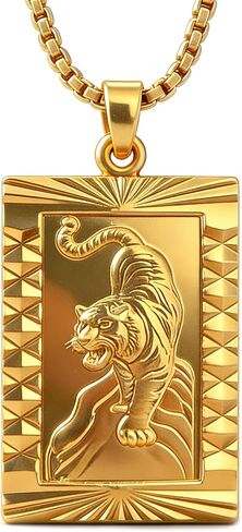 Xusamss Punk Jewelry Plated 18K Gold Tiger Dog Tag Pendant Necklace,22inches Box Chain in Saudi Arabia
