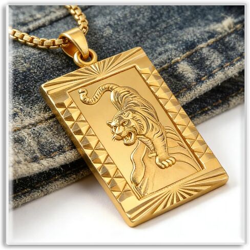 Xusamss Punk Jewelry Plated 18K Gold Tiger Dog Tag Pendant Necklace,22inches Box Chain in Saudi Arabia