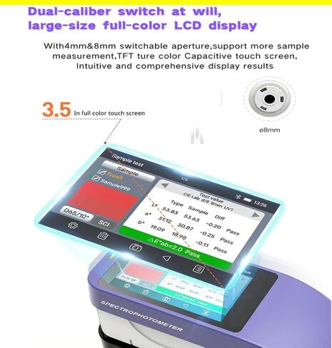 Portable Handheld Spectrophotometers Colorimeter Instrument with Resolution 0.01% Caliber 4mm Wave Length 400-700nm 3.5 inch Full Color Capacitive Touch Screen in Saudi Arabia