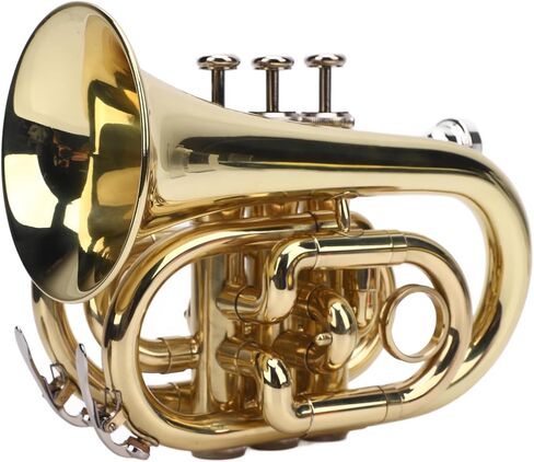 Asixxsix Bb Flat Brass Trumpet, Ni Plated Pocket Trumpet Kit with 7C Mouthpiece, Cleaning Cloth, Gloves, Strap, Hard Case, Compact for Beginners, Students and Professionals in Saudi Arabia