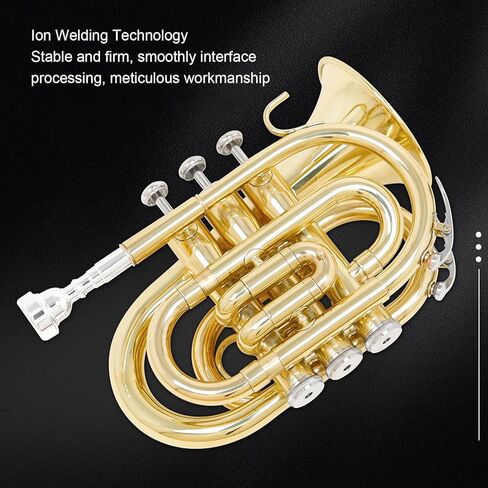 Asixxsix Bb Flat Brass Trumpet, Ni Plated Pocket Trumpet Kit with 7C Mouthpiece, Cleaning Cloth, Gloves, Strap, Hard Case, Compact for Beginners, Students and Professionals in Saudi Arabia