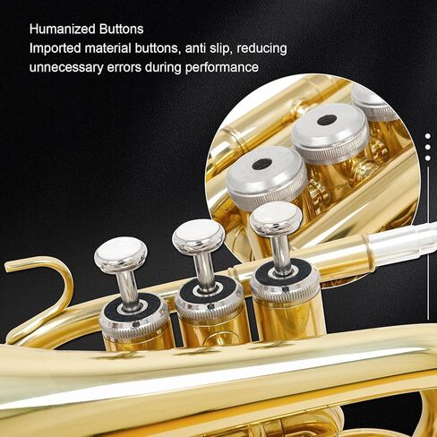 Asixxsix Bb Flat Brass Trumpet, Ni Plated Pocket Trumpet Kit with 7C Mouthpiece, Cleaning Cloth, Gloves, Strap, Hard Case, Compact for Beginners, Students and Professionals in Saudi Arabia