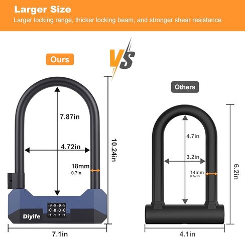 Diyife Bike U Lock Heavy Duty Anti Theft with 5FT Steel Cable, 18mm Shackle, 4-Digit Combination High Security Bike Lock with 2 Keys and Mounting Bracket for Electric Scooter, Ebike, Road, Motorcycle in Kuwait