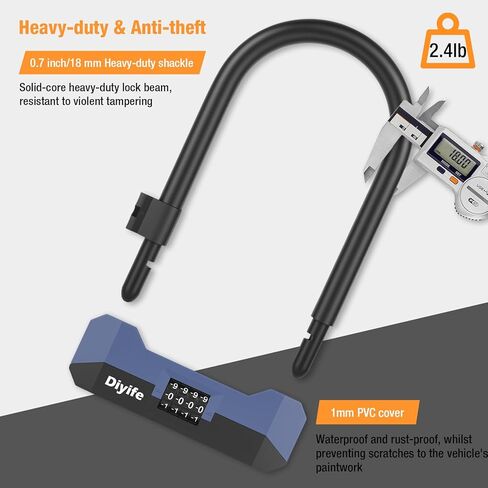Diyife Bike U Lock Heavy Duty Anti Theft with 5FT Steel Cable, 18mm Shackle, 4-Digit Combination High Security Bike Lock with 2 Keys and Mounting Bracket for Electric Scooter, Ebike, Road, Motorcycle in Kuwait