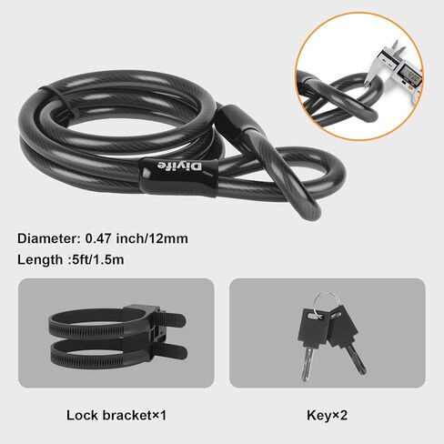 Diyife Bike U Lock Heavy Duty Anti Theft with 5FT Steel Cable, 18mm Shackle, 4-Digit Combination High Security Bike Lock with 2 Keys and Mounting Bracket for Electric Scooter, Ebike, Road, Motorcycle in Kuwait
