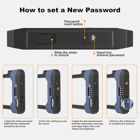 Diyife Bike U Lock Heavy Duty Anti Theft with 5FT Steel Cable, 18mm Shackle, 4-Digit Combination High Security Bike Lock with 2 Keys and Mounting Bracket for Electric Scooter, Ebike, Road, Motorcycle in Kuwait