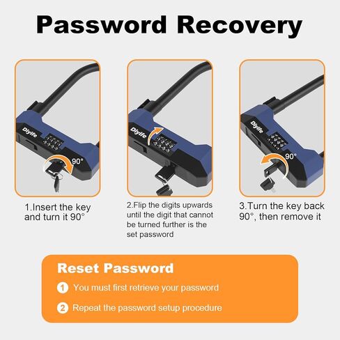 Diyife Bike U Lock Heavy Duty Anti Theft with 5FT Steel Cable, 18mm Shackle, 4-Digit Combination High Security Bike Lock with 2 Keys and Mounting Bracket for Electric Scooter, Ebike, Road, Motorcycle in Kuwait