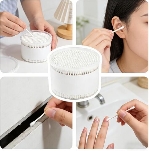 Dual-End Cotton Swabs, 500 Count, for Makeup, Nail Art, Facial Cleansing, Craft and Detail Cleaning, Made with Bamboo and Soft Cotton in Saudi Arabia