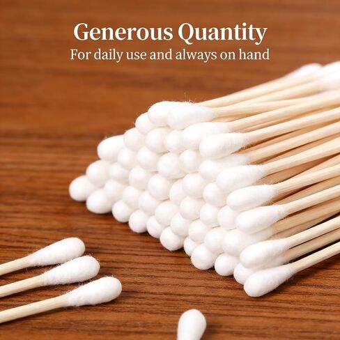 Dual-End Cotton Swabs, 500 Count, for Makeup, Nail Art, Facial Cleansing, Craft and Detail Cleaning, Made with Bamboo and Soft Cotton in Saudi Arabia