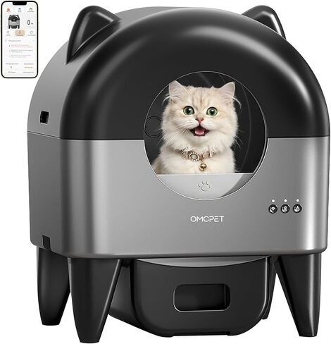 Automatic Cat Litter Box Self Cleaning,Smart Litter Box with 10 Safety Sensor Radars,100L Electric Cat Litter Boxes with Stairs for Multiple Cats,APP-Control,Advanced Odor Control OMCPET (Black) in Kuwait