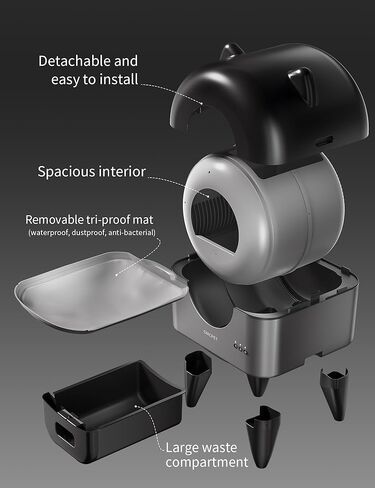 Automatic Cat Litter Box Self Cleaning,Smart Litter Box with 10 Safety Sensor Radars,100L Electric Cat Litter Boxes with Stairs for Multiple Cats,APP-Control,Advanced Odor Control OMCPET (Black) in Kuwait