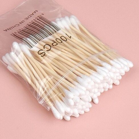 200 Pcs Double-Headed Wooden Cotton Swabs – for Ear Nose Cleaning Makeup Touch-Up Lipstick Removal Precision Beauty Care in Saudi Arabia