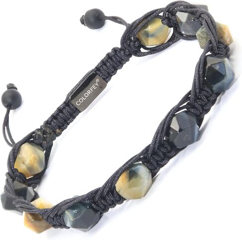 Golden Obsidian Beaded Bracelets for Men Women- COLORFEY Handmade Obsidian Gemstone Bracelet Mens Rope Bracelet Unique Faceted Bead Set, Natural Protection Crystals Bracelet Energy Gifts for Teens Son in Saudi Arabia
