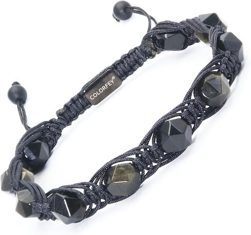 الأساور الذهبية من Obsidian للرجال للرجال- Colorfey المصنوعة يدويًا من أحجار الأحجار الكريمة سوار الحبل الحبل مجموعة فريدة من نوعها ، مجموعة من طاقة بلورات الحماية الطبيعية للشباب. in Saudi Arabia