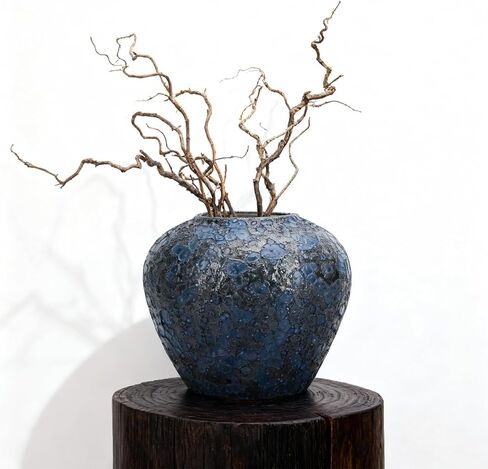 Blue Ceramic Vase, 13" Tall Rustic Terracotta, Blue Pampas Grass Vases, Large Vintage Centerpieces, Pottery for Home Decor, Living Room, Entryway, Table Centerpieces, Kitchen, Housewarming Gifts in Kuwait