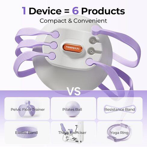 FEIERDUN Thigh Master, Kegel Exerciser, Pelvic Floor Muscle Trainer for Women, Adjustable 5-Level Resistance, Inner/Outer Thigh Leg Hip Glute Arm Toner,Leg-Shaping Ball-Purple in Kuwait
