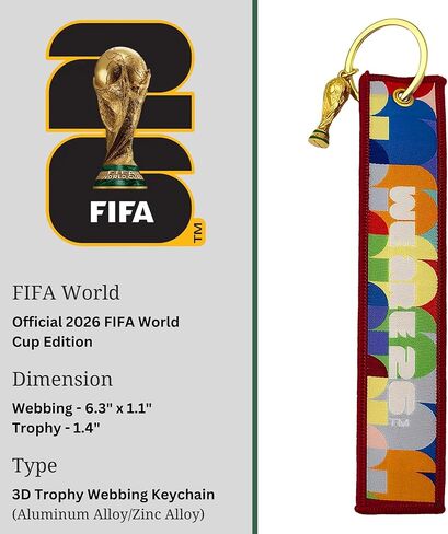 Official FIFA World Cup 2026 Edition - 6.3 inch Embroidered Keychain w 3D Trophy - Historic, Once-in-a-Lifetime Collector’s Item - Made to Last; Perfect for Keys, Backpacks, and Luggage in Kuwait