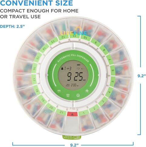 LiveFine Automatic Pill Dispenser with Removable Cups, 21 Compartments, 9 Dosage Rings, Alarm Reminder, LCD Display, Sound & Light Alerts, Locking Key for Vitamins, Supplements, Medications & Seniors in Kuwait