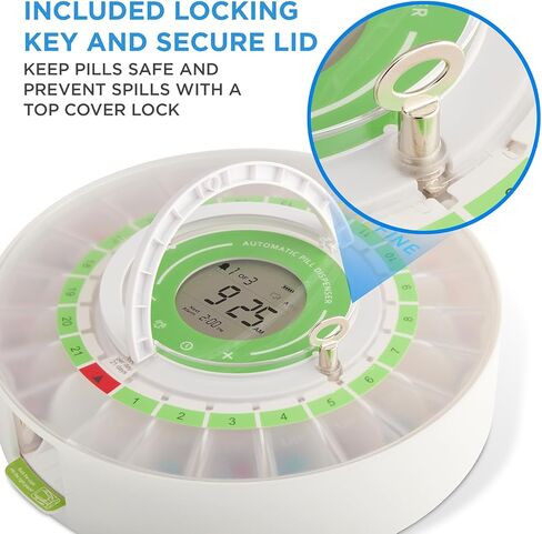 LiveFine Automatic Pill Dispenser with Removable Cups, 21 Compartments, 9 Dosage Rings, Alarm Reminder, LCD Display, Sound & Light Alerts, Locking Key for Vitamins, Supplements, Medications & Seniors in Kuwait