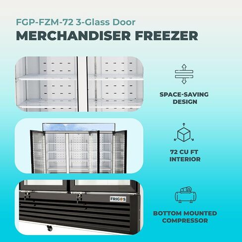 Frigos Premium FGP-FZM-72 3-Glass Door Merchandiser Freezer 72 Cu Ft - Ideal for Commercial Kitchen - Included Liftgate in Kuwait