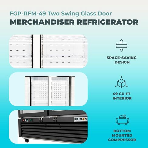 Frigos Premium FGP-RFM-49 54.4" Two Swing Glass Door Merchandiser Refrigerator 49 Cu Ft White - Display Beverage Fridge Ideal for Commercial Kitchen - Included Liftgate in Kuwait