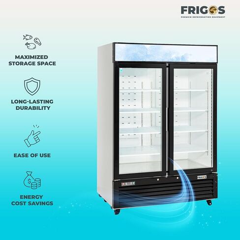 Frigos Premium FGP-RFM-49 54.4" Two Swing Glass Door Merchandiser Refrigerator 49 Cu Ft White - Display Beverage Fridge Ideal for Commercial Kitchen - Included Liftgate in Kuwait