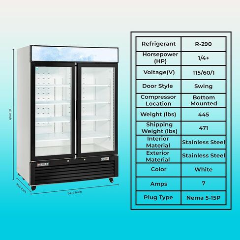 Frigos Premium FGP-RFM-49 54.4" Two Swing Glass Door Merchandiser Refrigerator 49 Cu Ft White - Display Beverage Fridge Ideal for Commercial Kitchen - Included Liftgate in Kuwait