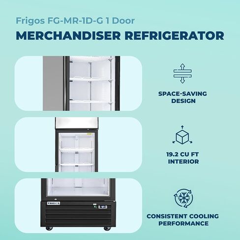 Frigos FG-MR-1D-G 27" Black Swing Glass 1 Door Merchandiser Refrigerator with LED Lighting - Energy Efficient Commercial Refrigeration Unit - Display Fridge Included Liftgate in Kuwait