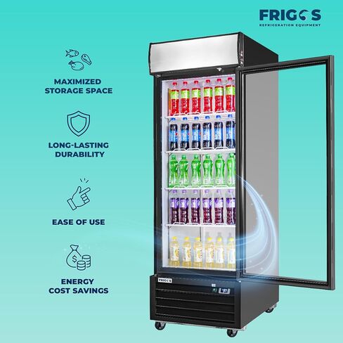 Frigos FG-MR-1D-G 27" Black Swing Glass 1 Door Merchandiser Refrigerator with LED Lighting - Energy Efficient Commercial Refrigeration Unit - Display Fridge Included Liftgate in Kuwait