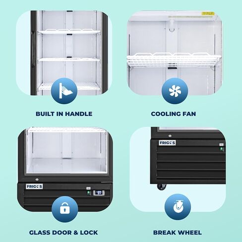 Frigos FG-MR-1D-G 27" Black Swing Glass 1 Door Merchandiser Refrigerator with LED Lighting - Energy Efficient Commercial Refrigeration Unit - Display Fridge Included Liftgate in Kuwait