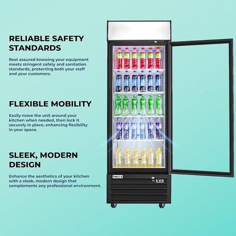 Frigos FG-MR-1D-G 27" Black Swing Glass 1 Door Merchandiser Refrigerator with LED Lighting - Energy Efficient Commercial Refrigeration Unit - Display Fridge Included Liftgate in Kuwait