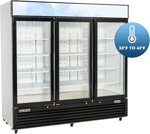 Frigos Premium FGP-RFM-72 82" Swing Glass Door Merchandiser Refrigerator 72 Cu Ft White - Beverage Cooler Ideal for Commercial Kitchen - Commercial Display Fridge Included Liftgate in Kuwait