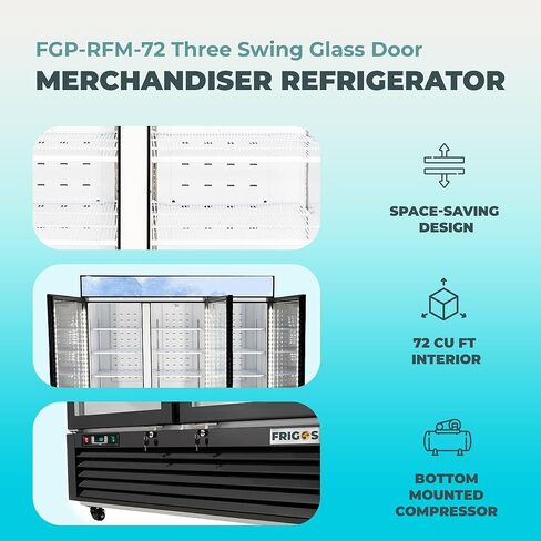 Frigos Premium FGP-RFM-72 82" Swing Glass Door Merchandiser Refrigerator 72 Cu Ft White - Beverage Cooler Ideal for Commercial Kitchen - Commercial Display Fridge Included Liftgate in Kuwait