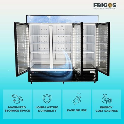 Frigos Premium FGP-RFM-72 82" Swing Glass Door Merchandiser Refrigerator 72 Cu Ft White - Beverage Cooler Ideal for Commercial Kitchen - Commercial Display Fridge Included Liftgate in Kuwait