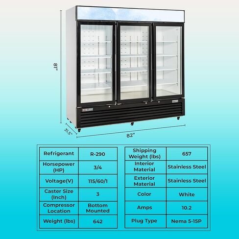 Frigos Premium FGP-RFM-72 82" Swing Glass Door Merchandiser Refrigerator 72 Cu Ft White - Beverage Cooler Ideal for Commercial Kitchen - Commercial Display Fridge Included Liftgate in Kuwait