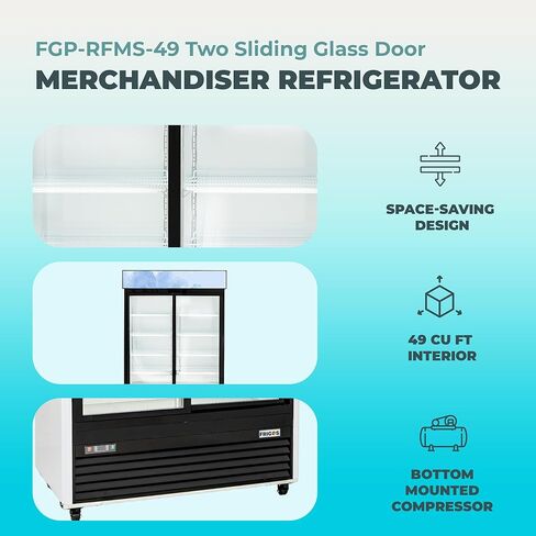 Frigos Premium FGP-RFMS-49 54.4" Two Sliding Glass Door Merchandiser Refrigerator 49 Cu Ft White - Beverage Display Cooler Ideal for Commercial Kitchen - Included Liftgate in Kuwait