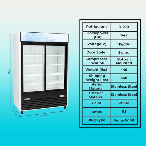 Frigos Premium FGP-RFMS-49 54.4" Two Sliding Glass Door Merchandiser Refrigerator 49 Cu Ft White - Beverage Display Cooler Ideal for Commercial Kitchen - Included Liftgate in Kuwait