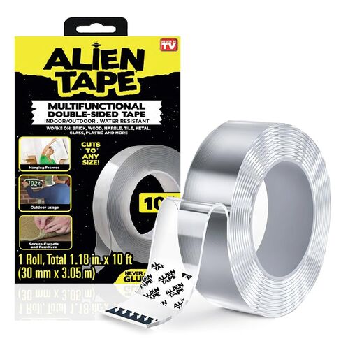شريط Bell+Howell ALIENTAPE Nano مزدوج الجوانب، لاصق متعدد الأغراض قابل للإزالة وقبضة شفافة، قابل للغسل، لاصق قوي وشديد التحمل لديكور إطار الصورة للسجاد كما يظهر على التلفاز in Kuwait