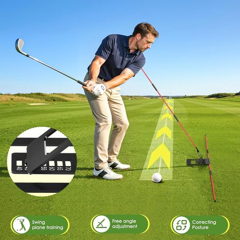 Golf Alignment Sticks Holder, Angle Adjustable Golf Training Aid, Weighted Golf Swing Trainer with Metal Sticks Practice Teaching Aid for Aiming, Putting, Swing in Kuwait
