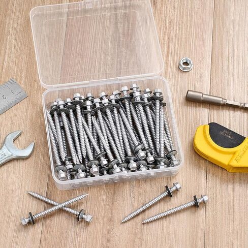 50 Pcs Sliver #10x2-1/2 Metal Roofing Screws Galvanized Hex Head Self-Tapping Screws with EPDM Washer Sharp Point Metal to Wood Siding Corrugated Roofing Screws in Kuwait
