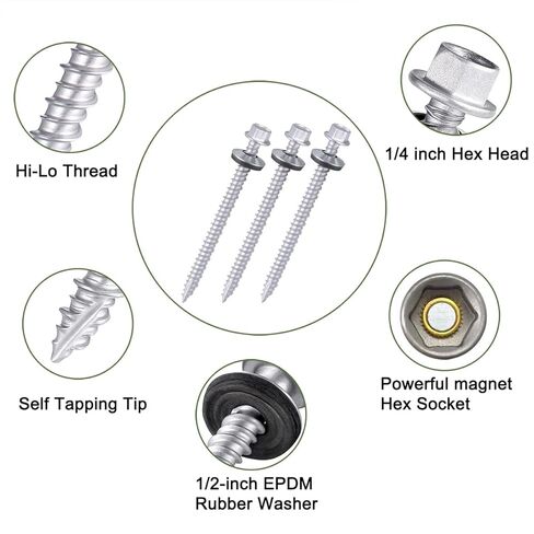 50 Pcs Sliver #10x2-1/2 Metal Roofing Screws Galvanized Hex Head Self-Tapping Screws with EPDM Washer Sharp Point Metal to Wood Siding Corrugated Roofing Screws in Kuwait